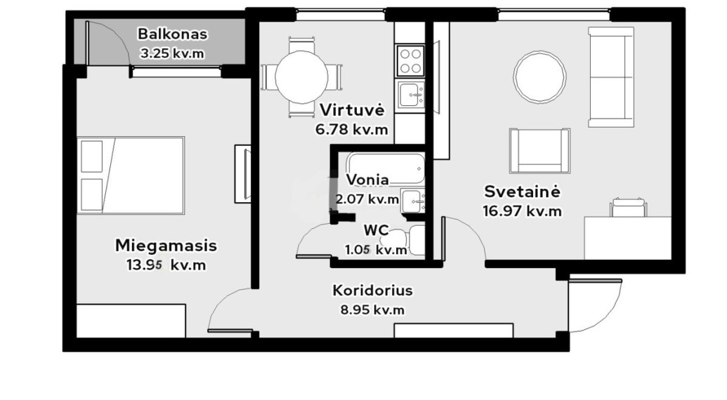 Parduodamas butas Taikos pr., Dainava, Kauno m., Kauno m. sav., 50 m2 ploto, 2 kambariai 1